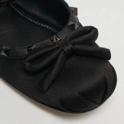 Pre Owned Valentino Black Satin Rockstud Bow Ballet Flats Size 40.5