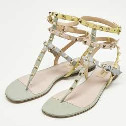 Pre Owned Valentino Rockstud Size 39 Multicolor Leather Ankle Strap Sandals