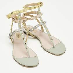 Pre Owned Valentino Rockstud Size 39 Multicolor Leather Ankle Strap Sandals