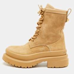 Pre Owned Valentino Rockstud Size 37 Beige Suede Combat Boots