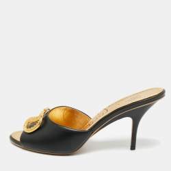 مملوكة مسبقًا Valentino VLogo Size 41 Black Leather Slide Sandals