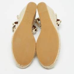 Pre Owned Valentino Rockstud Size 38 Beige Leather  Espadrille Wedge Pumps