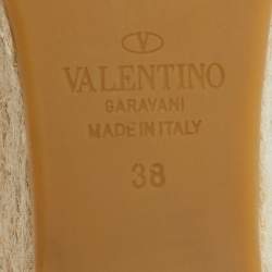 Pre Owned Valentino Rockstud Size 38 Beige Leather  Espadrille Wedge Pumps