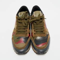 Pre Owned حذاء رياضي فالنتينو روكرانر دانتيل وجلد وسويد بألوان متعددة برباط مقاس 37.5