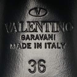 Pre Owned صندل سلايد فالنتينو كعب بلوك مضفر حبال جلد بني مقاس 36