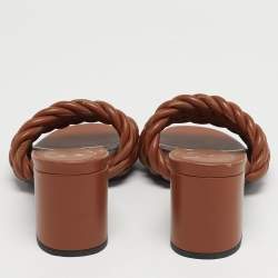 Pre Owned صندل سلايد فالنتينو كعب بلوك مضفر حبال جلد بني مقاس 36