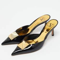 مملوكة مسبقًا حذاء ميول فالنتينو جلد لامع أسود مقاس 37 بمقدمة مدببة وديكور مسمار واحد