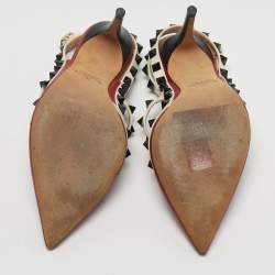 مملوكة مسبقًا حذاء كعب عالي فالنتينو روكستد جلد أحمر/أبيض حزام حول الكاحل مقاس 35