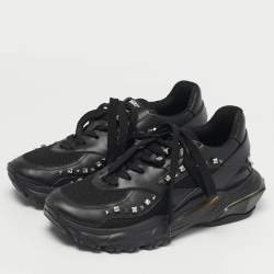 مملوكة مسبقًا Valentino Bounce Size 36 Black Leather and Mesh Lace Up Sneakers