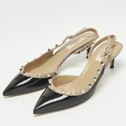 مملوكة مسبقًا حذاء كعب عالي فالنتينو جلد لامع وأسود/بيج دورسي بحزام خلفي مقاس 39