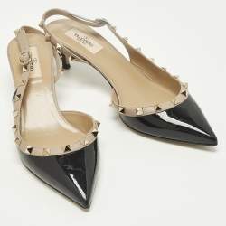 مملوكة مسبقًا حذاء كعب عالي فالنتينو جلد لامع وأسود/بيج دورسي بحزام خلفي مقاس 39