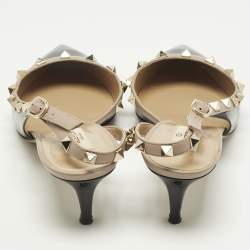 مملوكة مسبقًا حذاء كعب عالي فالنتينو جلد لامع وأسود/بيج دورسي بحزام خلفي مقاس 39