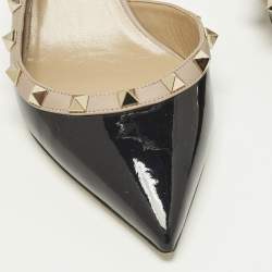 مملوكة مسبقًا حذاء كعب عالي فالنتينو جلد لامع وأسود/بيج دورسي بحزام خلفي مقاس 39