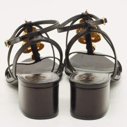 Pre Owned صندل فالنتينو سير كاحل جلد أسود مزين بالثعبان مقاس 35.5