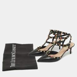Pre Owned Valentino Rockstud Size 38.5 Black Leather Pumps