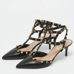 Pre Owned Valentino Rockstud Size 38.5 Black Leather Pumps