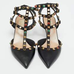 Pre Owned Valentino Rockstud Size 38.5 Black Leather Pumps