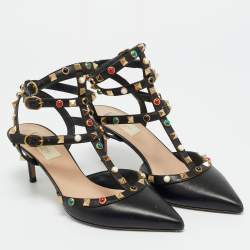 Pre Owned Valentino Rockstud Size 38.5 Black Leather Pumps