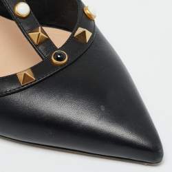 Pre Owned Valentino Rockstud Size 38.5 Black Leather Pumps