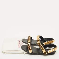 Pre Owned صندل فالنتينو بلاك جلد حزام خلفي مسطح مرصع بحجر روماني مقاس 36.5