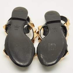 Pre Owned صندل فالنتينو بلاك جلد حزام خلفي مسطح مرصع بحجر روماني مقاس 36.5