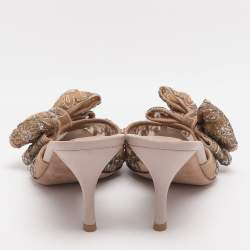 Pre Owned حذاء ميول فالتنينو شبك بيج مزخرف بانحناء مقاس 39