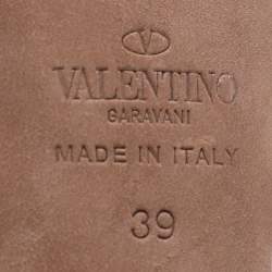 Pre Owned حذاء ميول فالتنينو شبك بيج مزخرف بانحناء مقاس 39