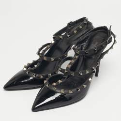 Pre Owned Valentino Rockstud Size 41 Black Leather and Patent Leather Pumps