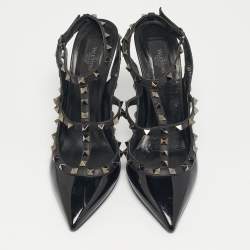 Pre Owned Valentino Rockstud Size 41 Black Leather and Patent Leather Pumps