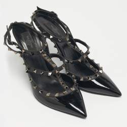 Pre Owned Valentino Rockstud Size 41 Black Leather and Patent Leather Pumps