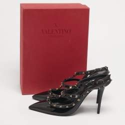 Pre Owned Valentino Rockstud Size 41 Black Leather and Patent Leather Pumps