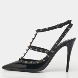 Pre Owned Valentino Rockstud Size 41 Black Leather and Patent Leather Pumps