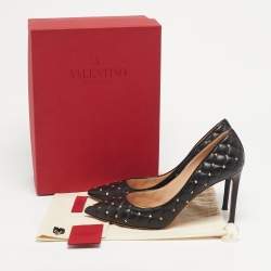 Pre Owned Valentino Rockstud Spike Size 41.5 Black Leather Pumps