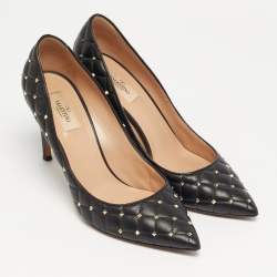 Pre Owned Valentino Rockstud Spike Size 41.5 Black Leather Pumps