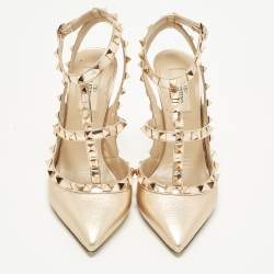 مملوكة مسبقًا Valentino Rockstud Size 37.5 Metallic Patent Leather Pumps