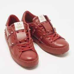 Pre Owned حذاء رياضي فالنتينو أنتيتلد جلد أبيض عنق منخفض مرصع مقاس 39