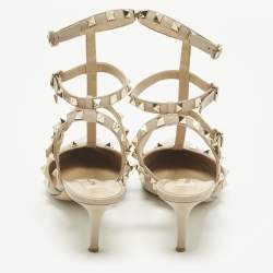 Pre Owned حذاء كعب عالي فالنتينو روكستود جلد بيج بحزام للكاحل مقاس 39.5