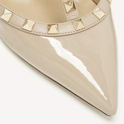 Pre Owned حذاء كعب عالي فالنتينو روكستود جلد بيج بحزام للكاحل مقاس 39.5