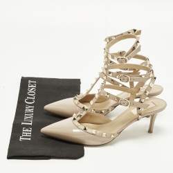 Pre Owned حذاء كعب عالي فالنتي نو روكستود جلد بيج بحزام للكاحل مقاس 39.5