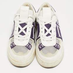 Pre Owned Valentino VLTN Size 39 White/Purple Leather and Mesh Low Top Sneakers