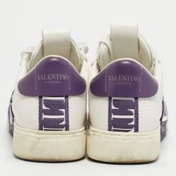 Pre Owned Valentino VLTN Size 39 White/Purple Leather and Mesh Low Top Sneakers