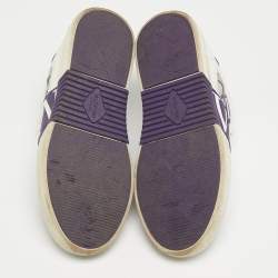 Pre Owned Valentino VLTN Size 39 White/Purple Leather and Mesh Low Top Sneakers