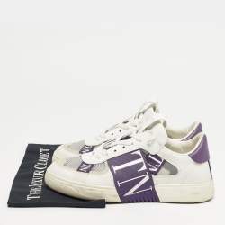 Pre Owned Valentino VLTN Size 39 White/Purple Leather and Mesh Low Top Sneakers