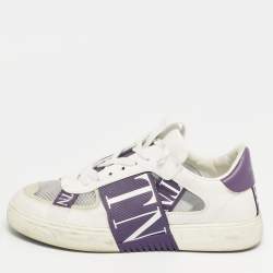 Pre Owned Valentino VLTN Size 39 White/Purple Leather and Mesh Low Top Sneakers
