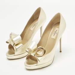 مملوكة مسبقًا Valentino Couture Bow Size 39 Gold Leather Peep Toe Pumps