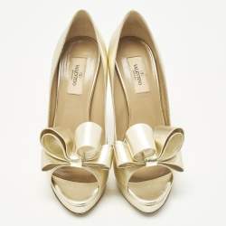 مملوكة مسبقًا Valentino Couture Bow Size 39 Gold Leather Peep Toe Pumps