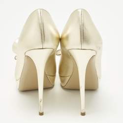 مملوكة مسبقًا Valentino Couture Bow Size 39 Gold Leather Peep Toe Pumps