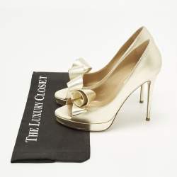 مملوكة مسبقًا Valentino Couture Bow Size 39 Gold Leather Peep Toe Pumps
