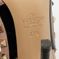 Pre Owned حذاء كعب عالي فالنتينو روكستود جلد بيج بحزام للكاحل مقاس 39.5