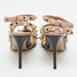 Pre Owned حذاء كعب عالي فالنتينو روكستود جلد بيج بحزام للكاحل مقاس 39.5